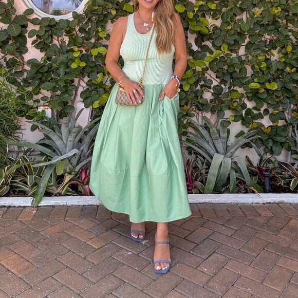 NWOT Free People Drops Of Venus Mint Green Sleeveless Midi Dress Sz XS oversized - Picture 6 of 16